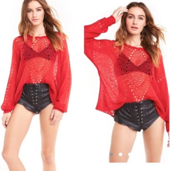 NWT Wildfox Red Alpaca Loose Knitted Sweater - M - Picture 2 of 7